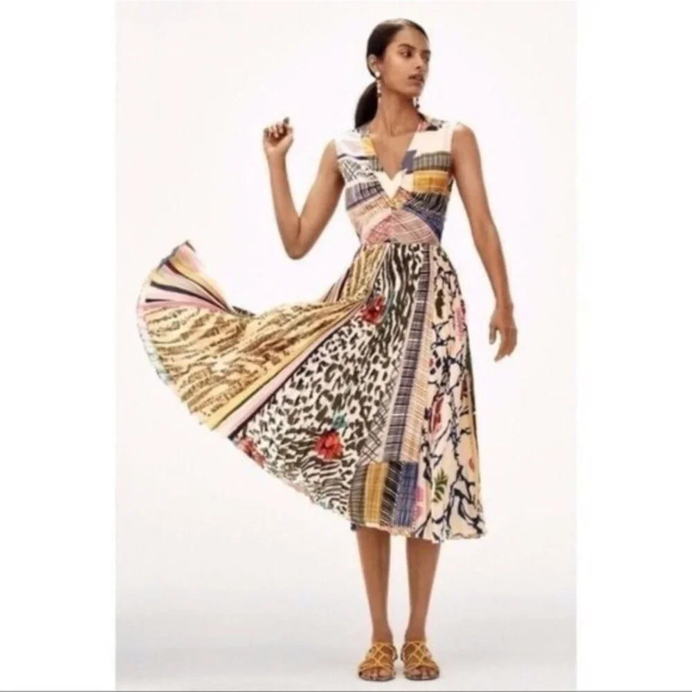 Anthropologie Geisha Designs Multicolor Pleated Jacinta Cocktail Dress Size 2 - Picture 4 of 11